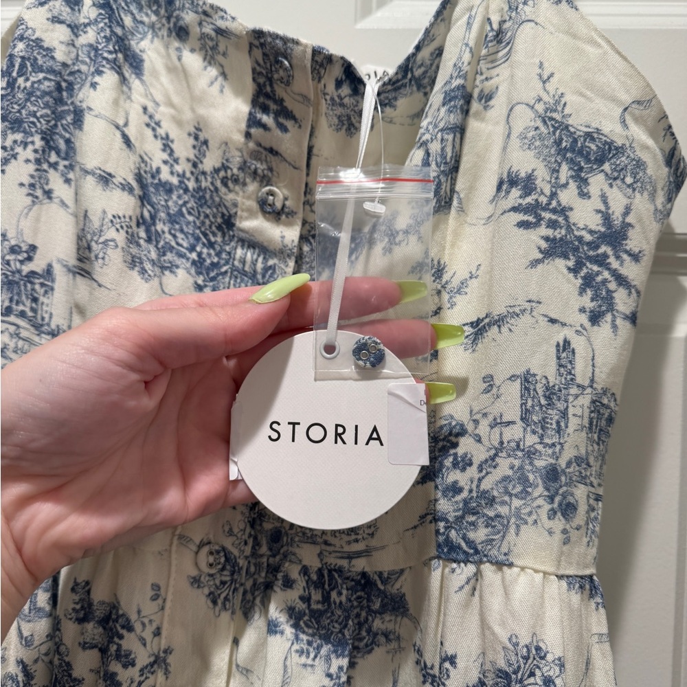 Worth Collective Storia Denny Blue White Toile Dress - Picture 6 of 6